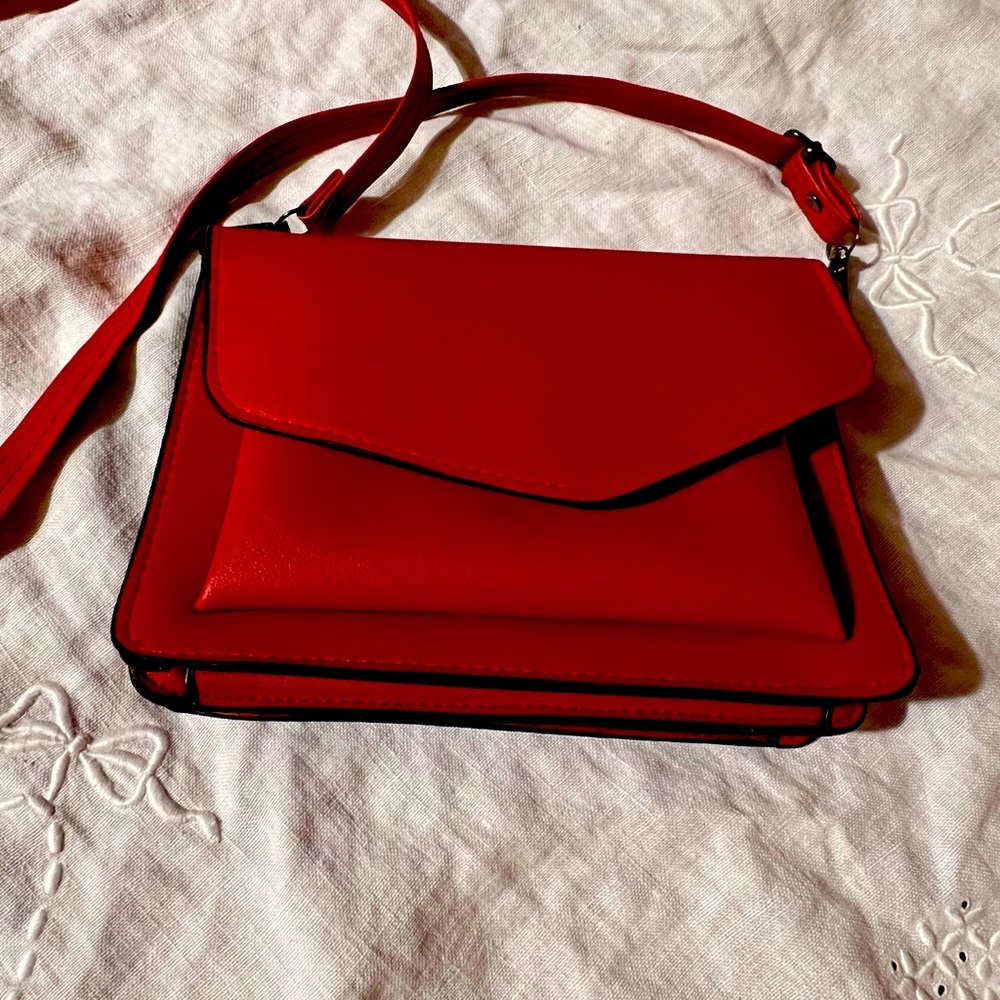 Cherry Red small purse faux leather long strap